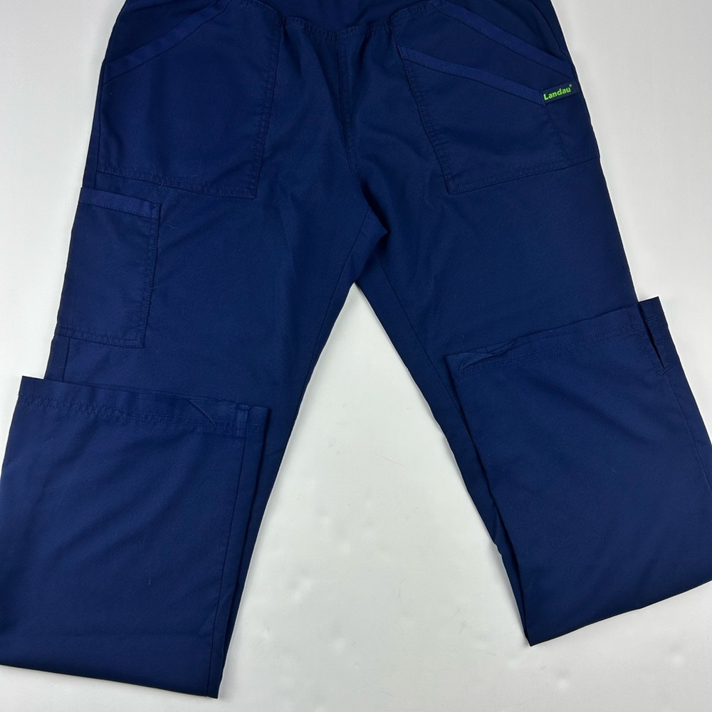 Landau Deep Blue Scrub Lime Accent Wrinkle & Fade Resistant Scrub Set Sz SM - Picture 5 of 8